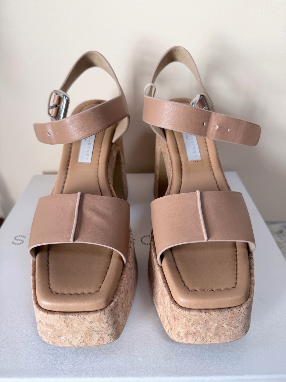 Stella McCartney Nude Beige Leather Cork Platform Sandals
